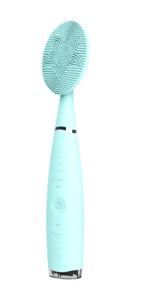 Teal silicone facial cleansing brush, front view
