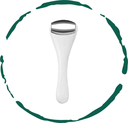 White ice roller with metal roller head, viewed from above inside a circular frame